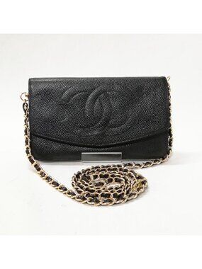 Chanel Caviar Leather Bifold Wallet Chain